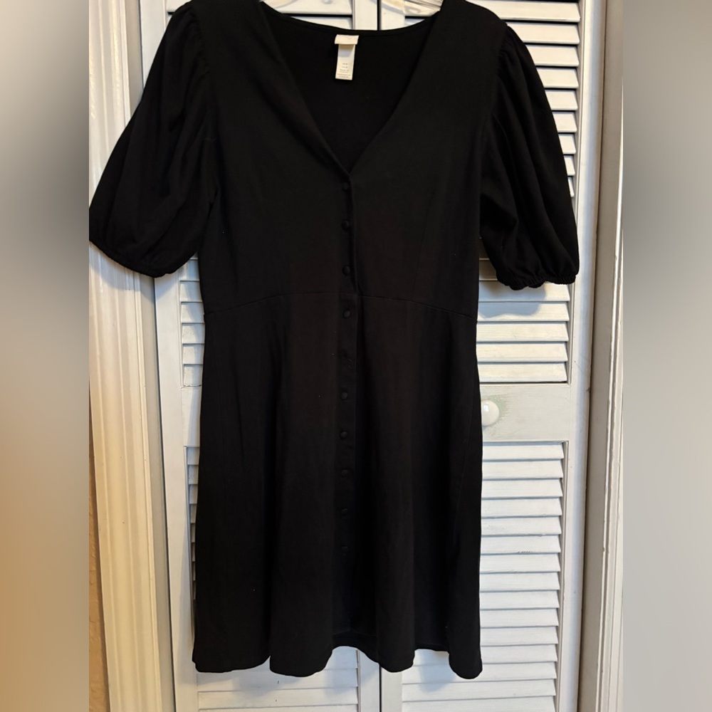 H&M Black Puff Sleeve V-Neck A-Line Dress